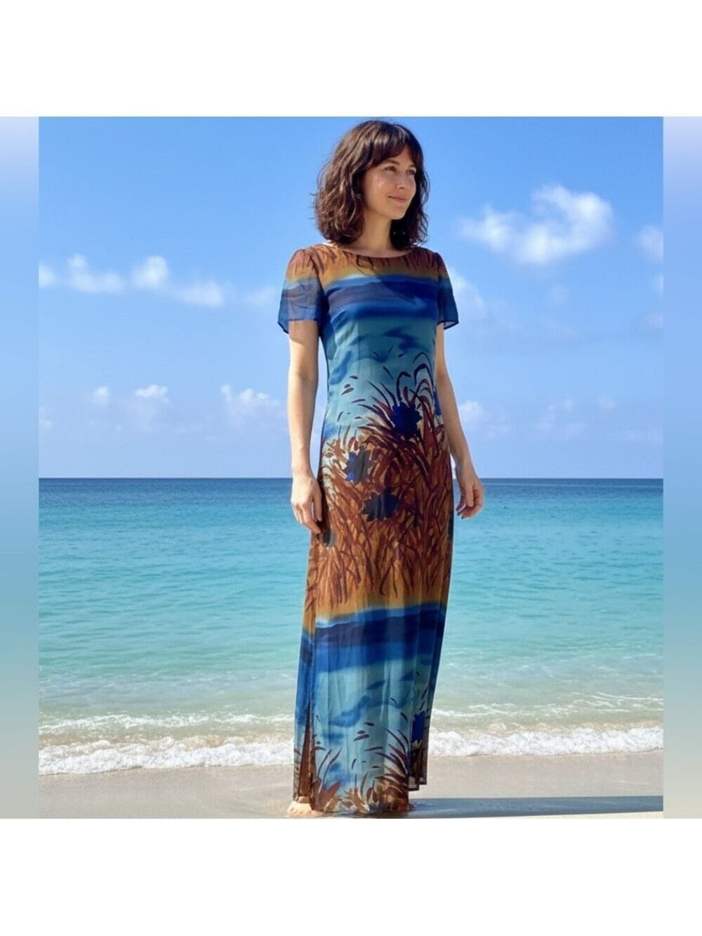 Kay Unger 100% Silk Landscape Dress - Size 2